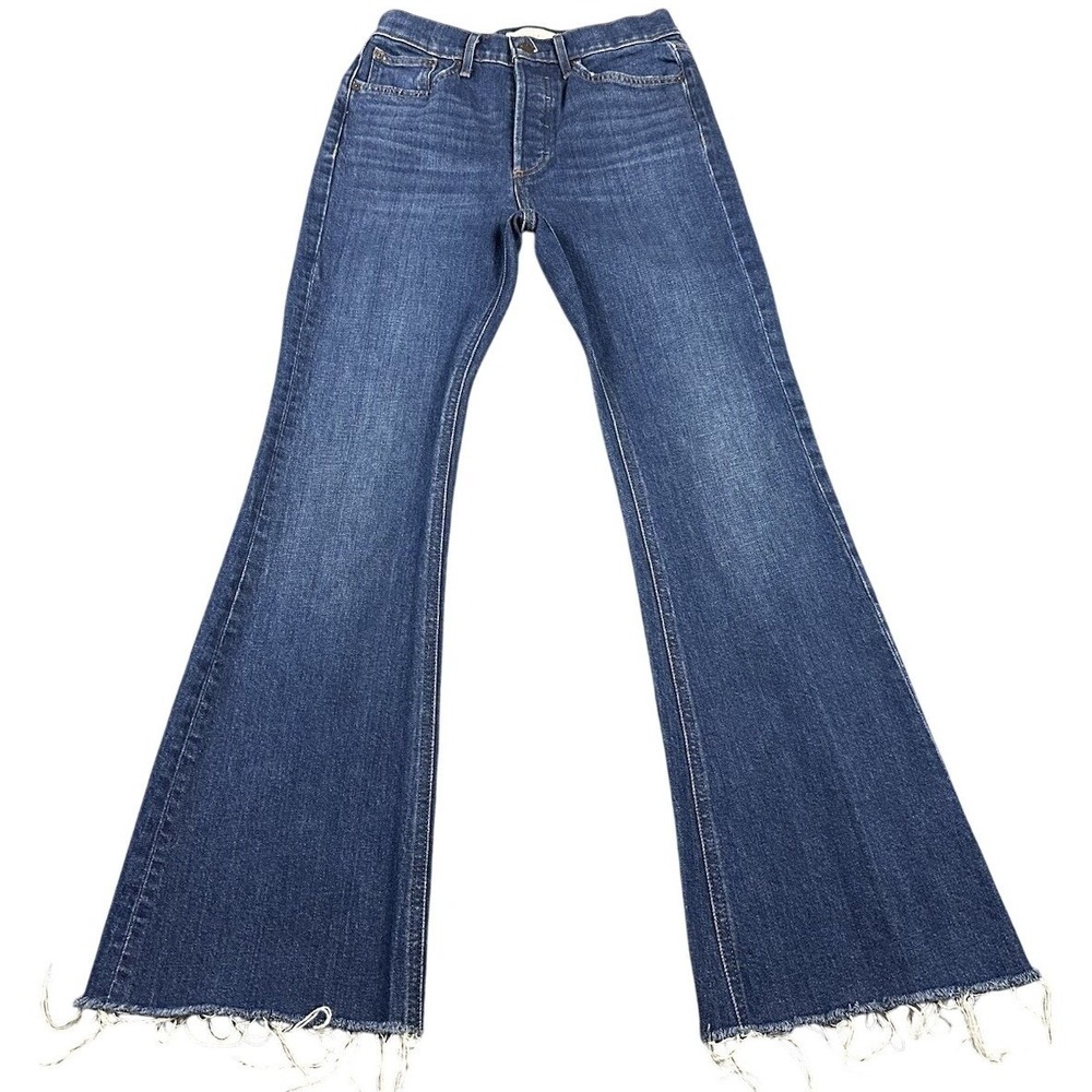 Denim Forum Jeans The Marianne Flared Raw Ankle Hem  Med Blue Washed High 26X28